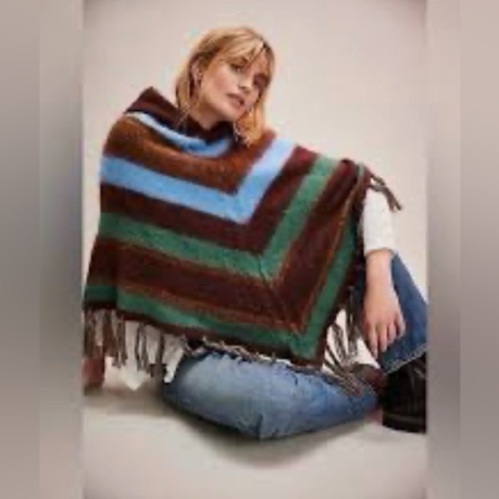 Free People Striped Turtleneck Poncho in Forest Combo. OS - Picture 6 of 6